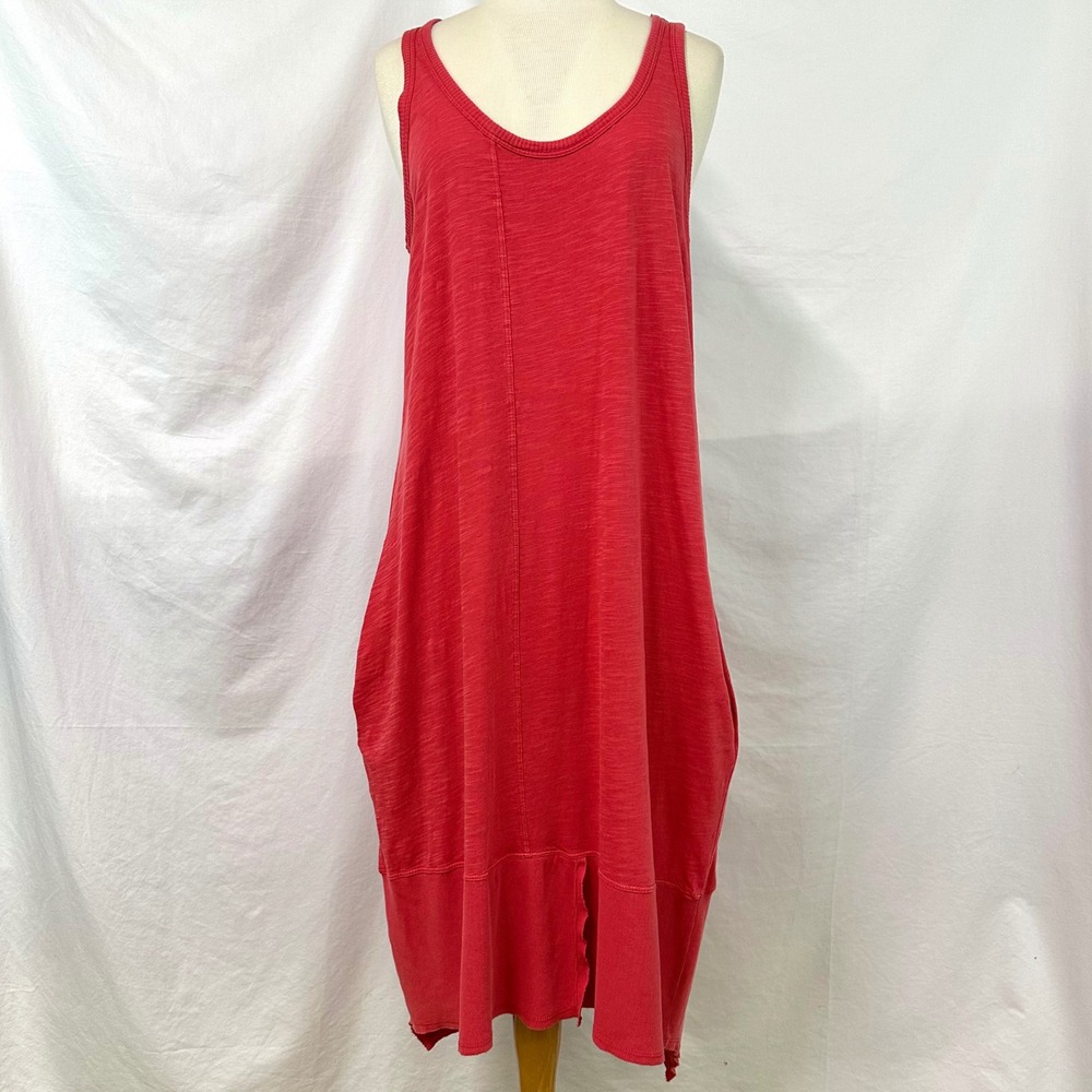 SUNDANCE Red 100% Cotton Maxi Cocoon Tank Dress Asymmetrical Pockets Women's S